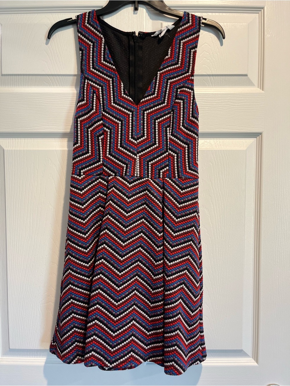 BCBGeneration Black, Red & Blue Beaded Chevron Mini Dress